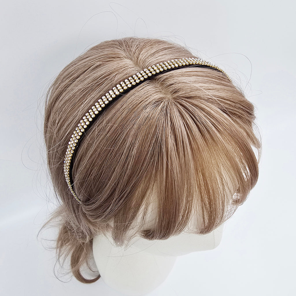 Triple Line Crystal Thin Headband 0.4 in wide – Silver, Gold, French-style