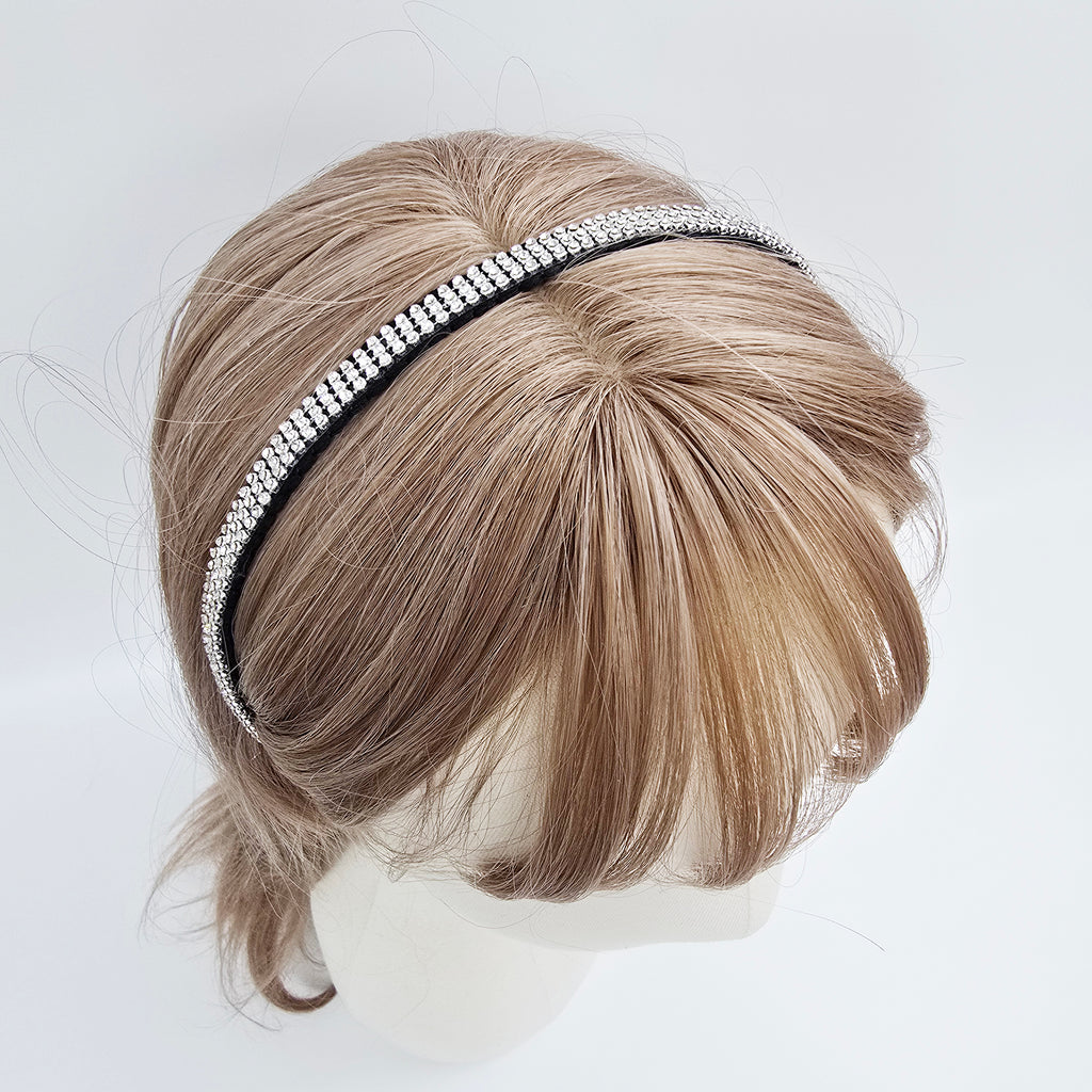 Triple Line Crystal Thin Headband 0.4 in wide – Silver, Gold, French-style
