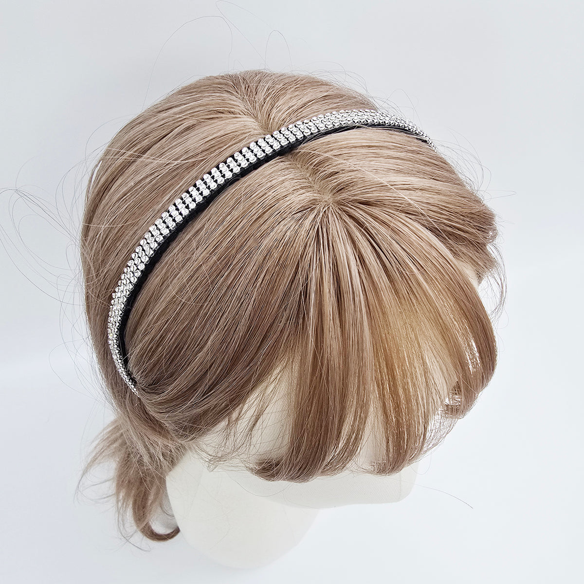 Triple Line Crystal Thin Headband 0.4 in wide – Silver, Gold, French-style