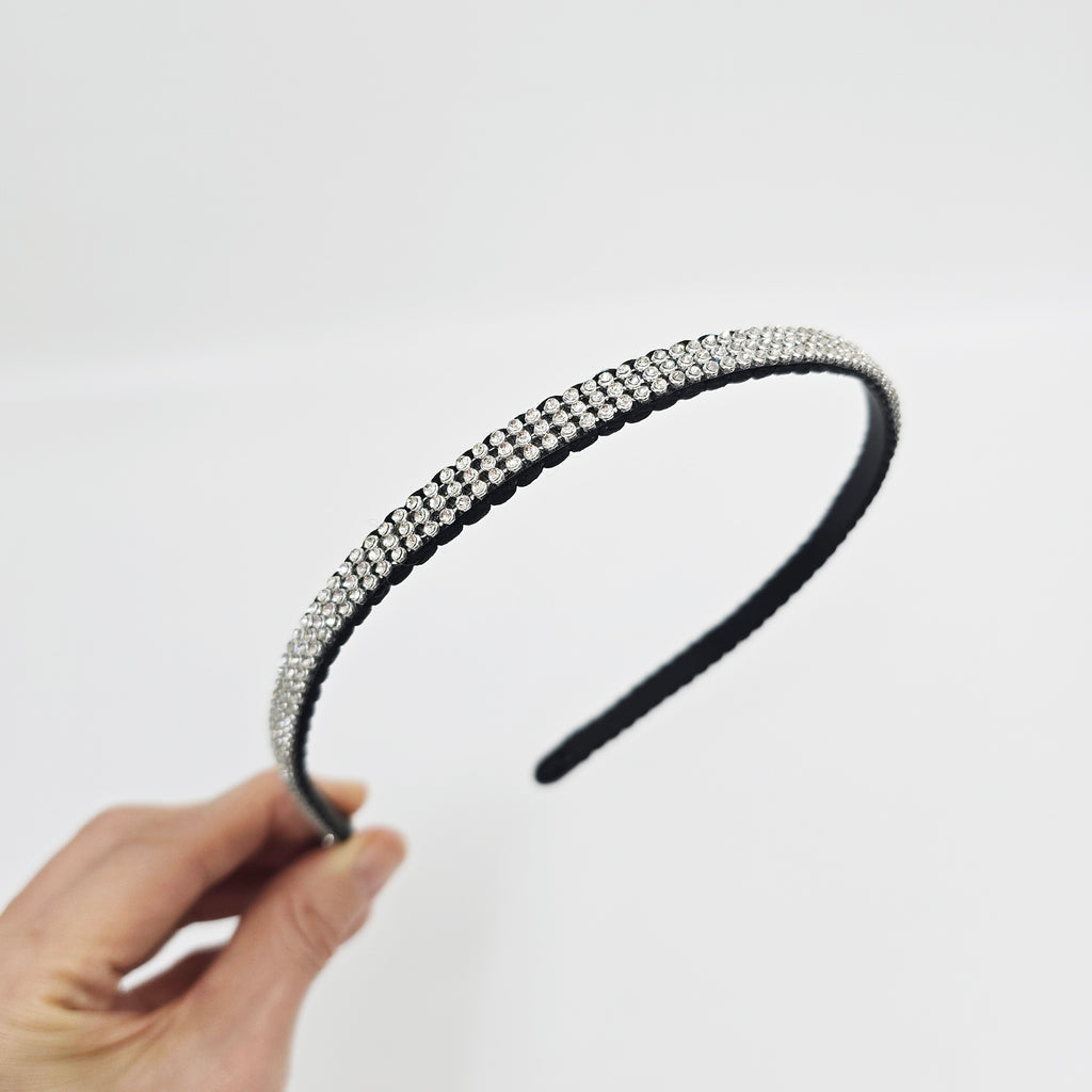 Triple Line Crystal Thin Headband 0.4 in wide – Silver, Gold, French-style