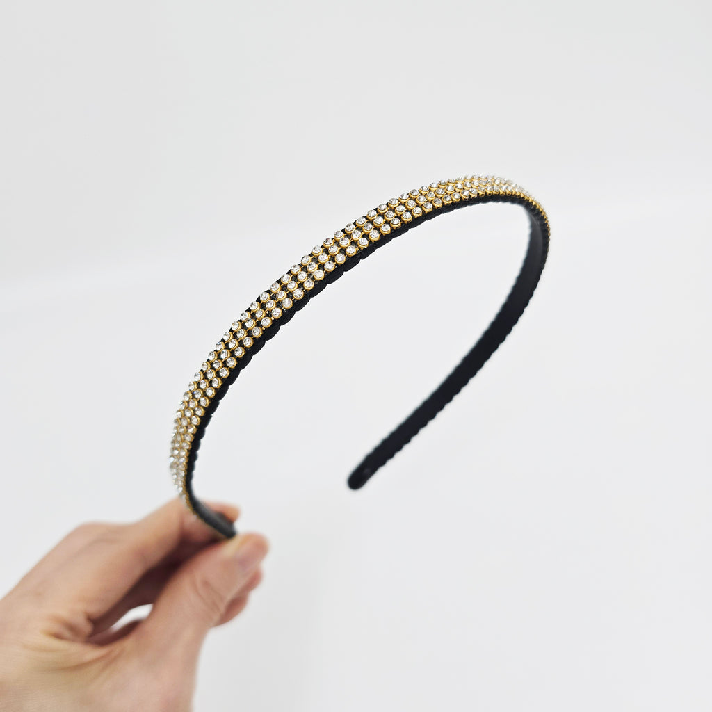 Triple Line Crystal Thin Headband 0.4 in wide – Silver, Gold, French-style