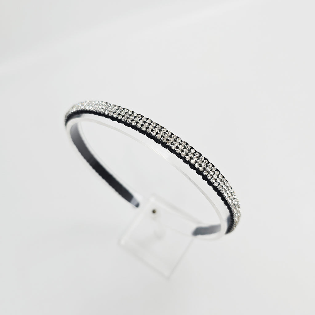 Triple Line Crystal Thin Headband 0.4 in wide – Silver, Gold, French-style