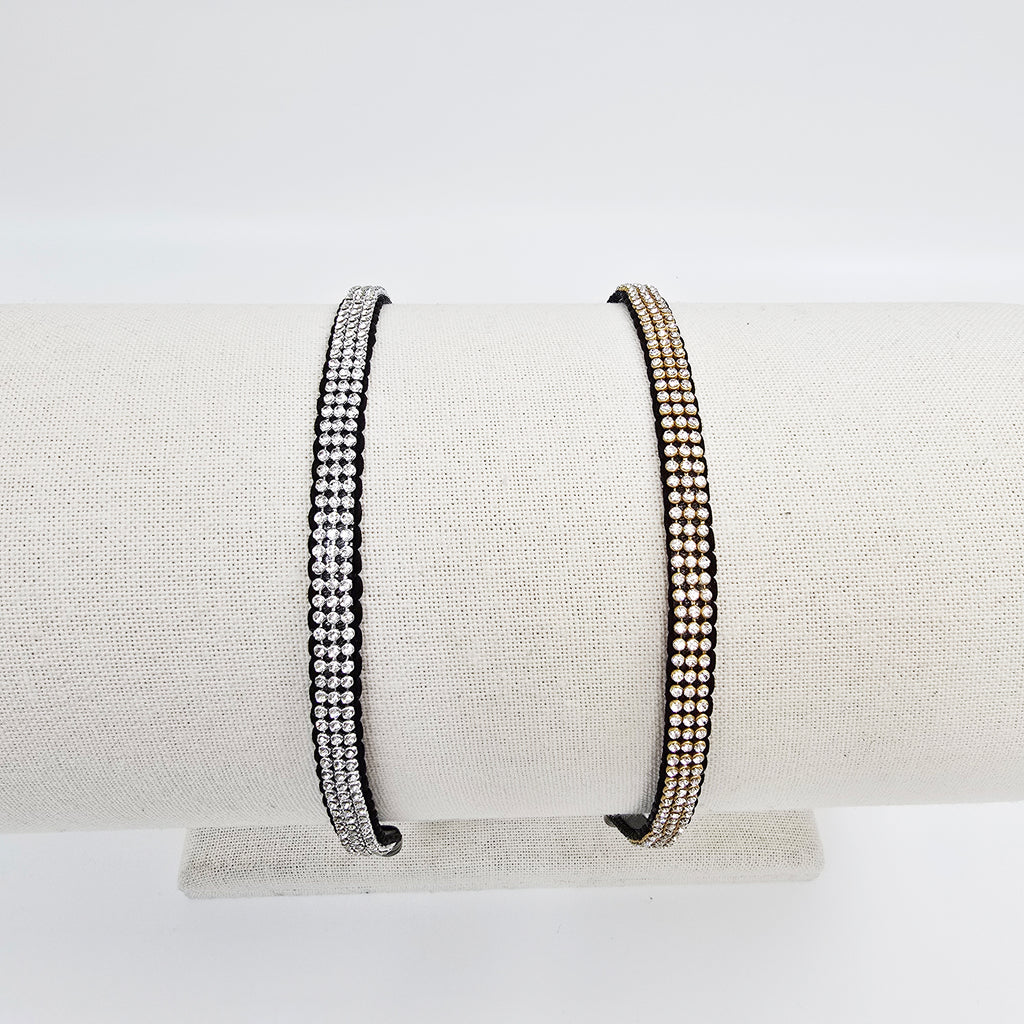 Triple Line Crystal Thin Headband 0.4 in wide – Silver, Gold, French-style