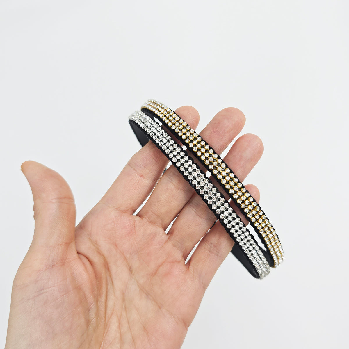 Triple Line Crystal Thin Headband 0.4 in wide – Silver, Gold, French-style
