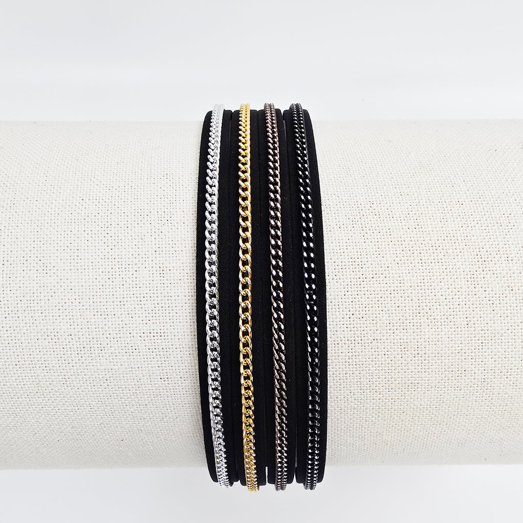 Slim Chain Thin Headband 0.3 in wide – Metal Chain on Black, French-style