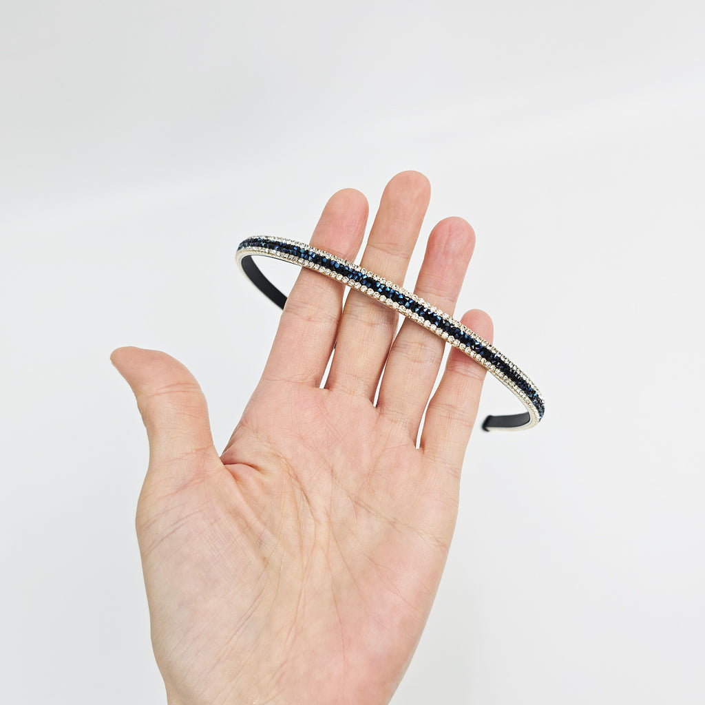 Double Line Crystal Thin Headband 0.3 in wide – Cubic, French-style