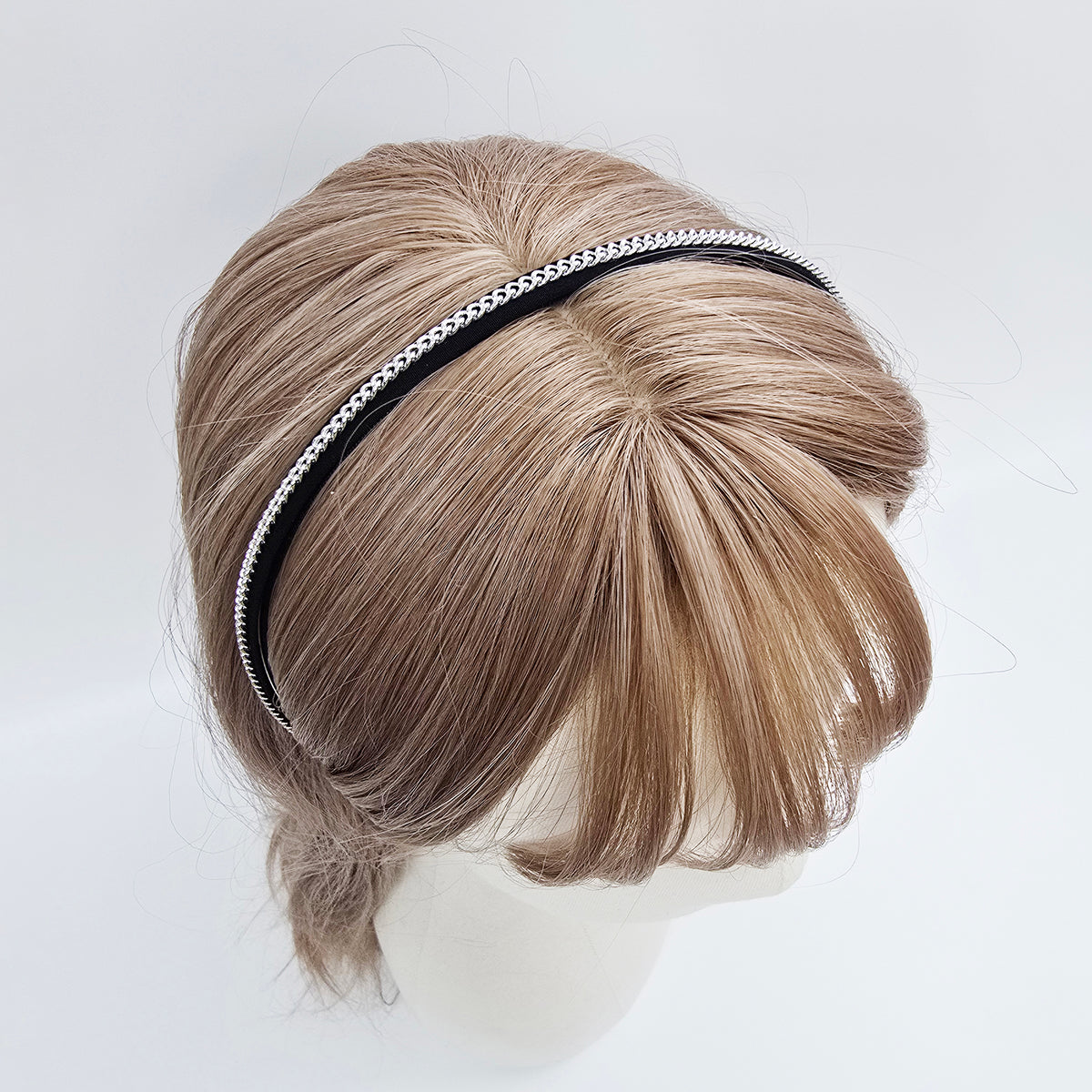 Slim Chain Thin Headband 0.3 in wide – Metal Chain on Black, French-style