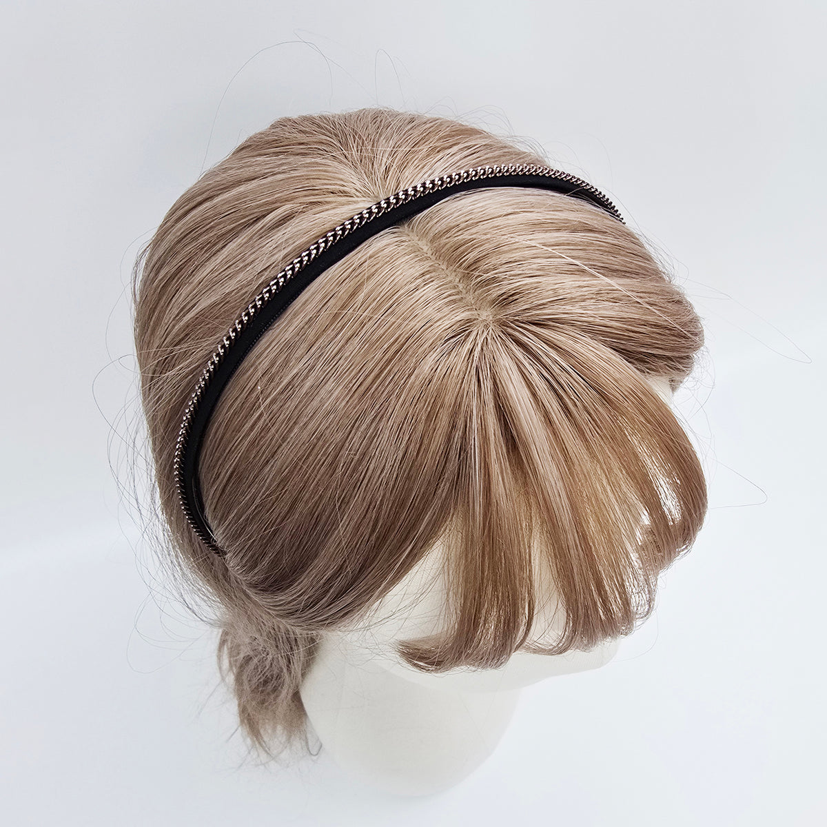 Slim Chain Thin Headband 0.3 in wide – Metal Chain on Black, French-style