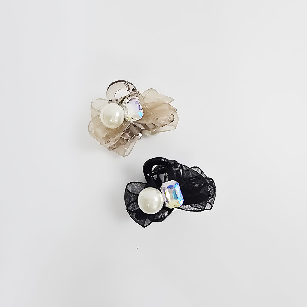 Organza Bow Mini Hair Claw Clip 1.8 in – Pearl, Cubic, Sheer, French-style