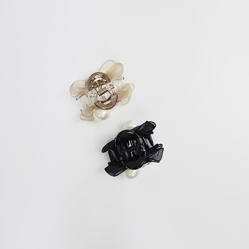Organza Bow Mini Hair Claw Clip 1.8 in – Pearl, Cubic, Sheer, French-style