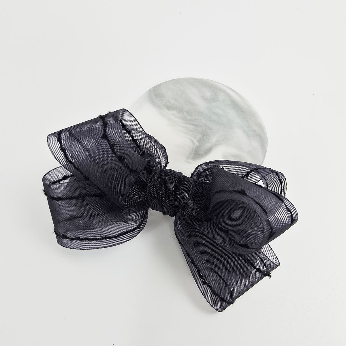 Stitched Organza Big Bow Hair Barrette 5.5 in – Satin, Sheer, French Pin