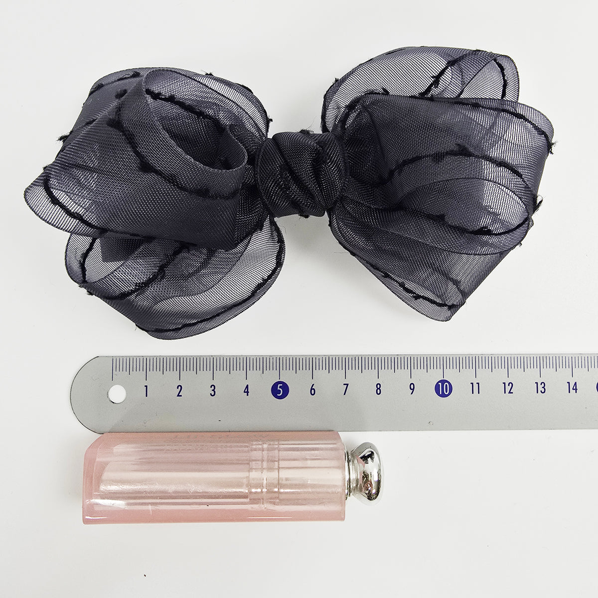 Stitched Organza Big Bow Hair Barrette 5.5 in – Satin, Sheer, French Pin