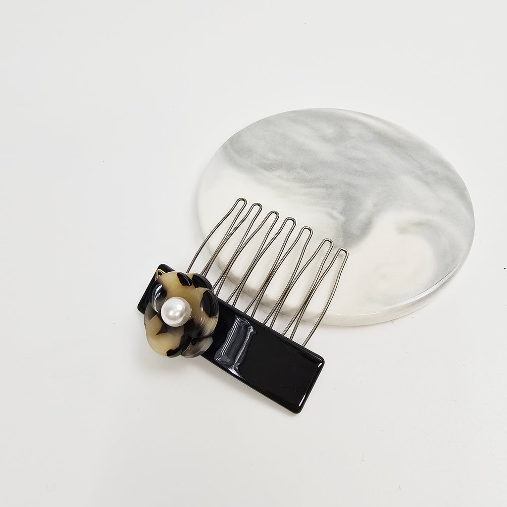 Pansy Pearl Mini Hair Comb Pin 2.2 in – Tortoise Shell, Pastel, French Pin