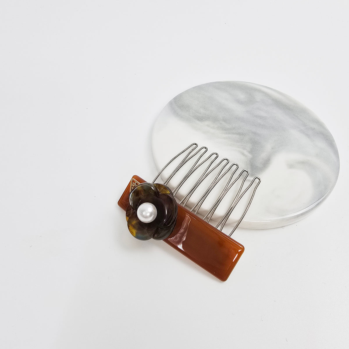 Pansy Pearl Mini Hair Comb Pin 2.2 in – Tortoise Shell, Pastel, French Pin