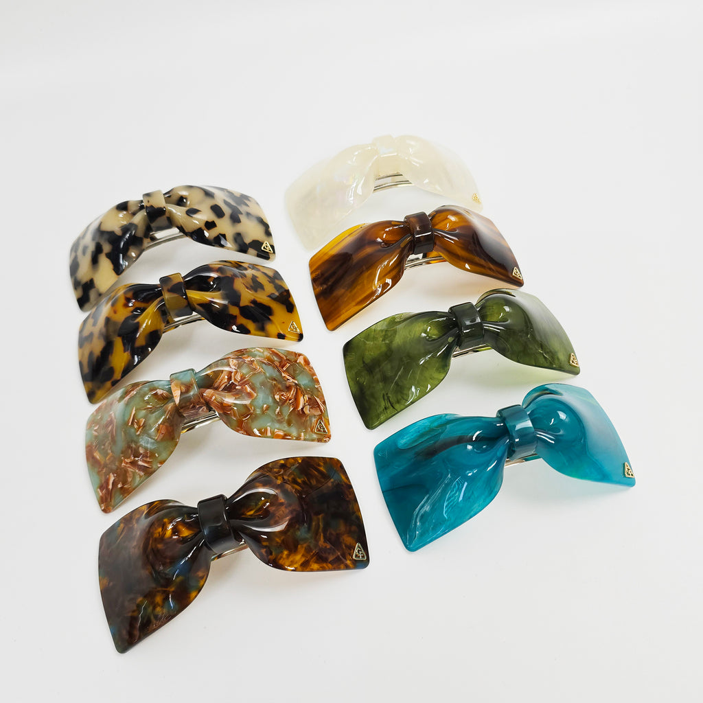 Glassy Big Bow Hair Barrette 3.9 in – Tortoise Shell, Aurora, French Pin
