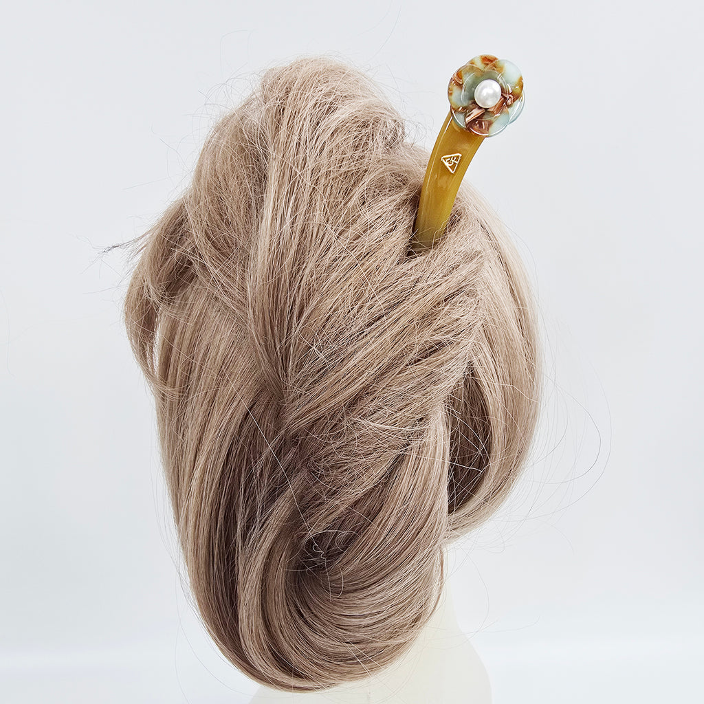 Pansy Pearl Hair Stick 7.1 in – Tortoise Shell, Pastel, French Pin