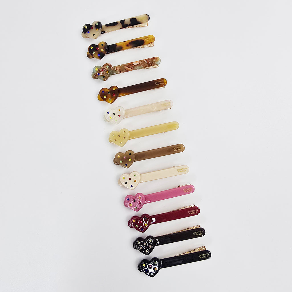 Heart Cubic Small Alligator Hair Clip 2.6 in – Tortoise Shell, French-style