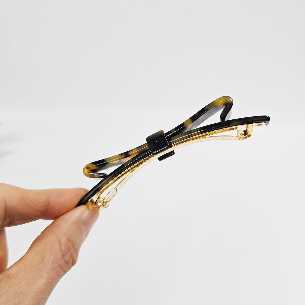 Laurence Long Bow Slim Hair Barrette 4.1 in – Tortoise Shell, French Pin