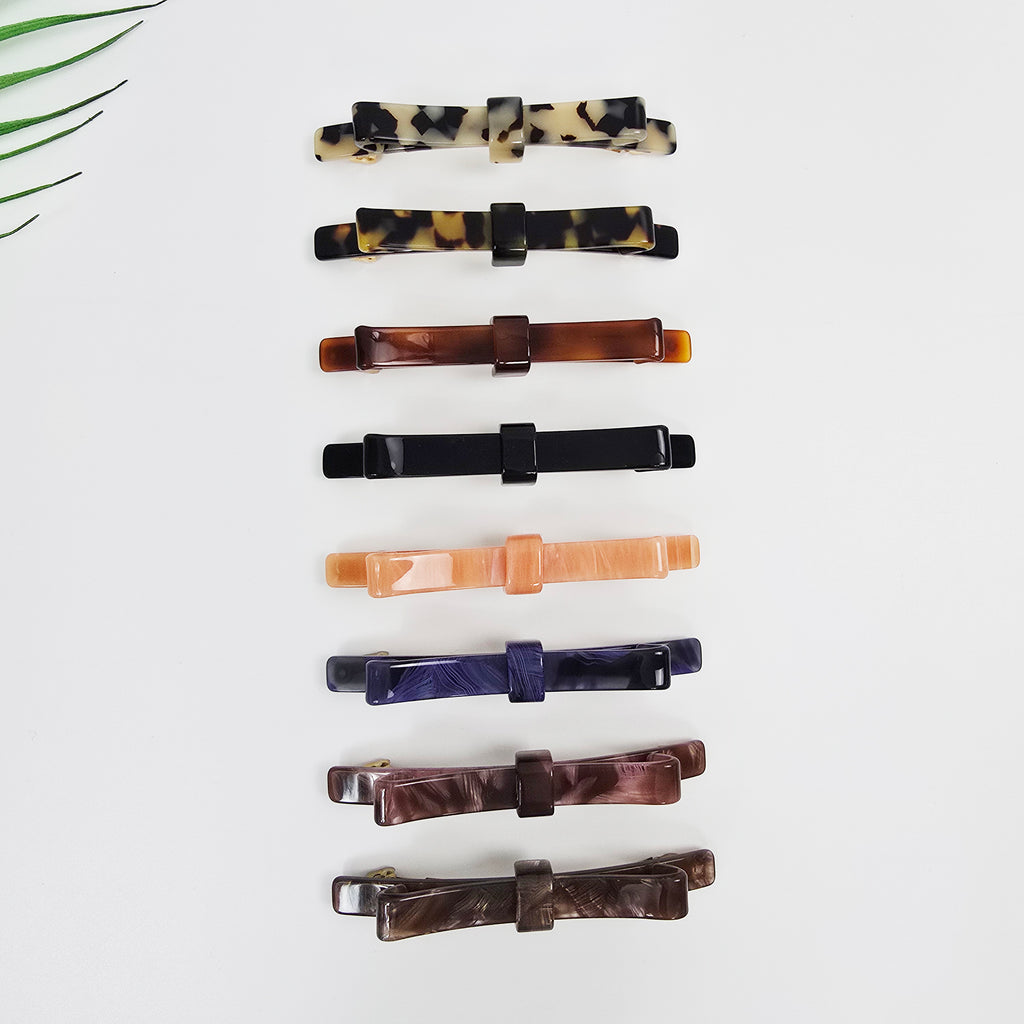Laurence Long Bow Slim Hair Barrette 4.1 in – Tortoise Shell, French Pin