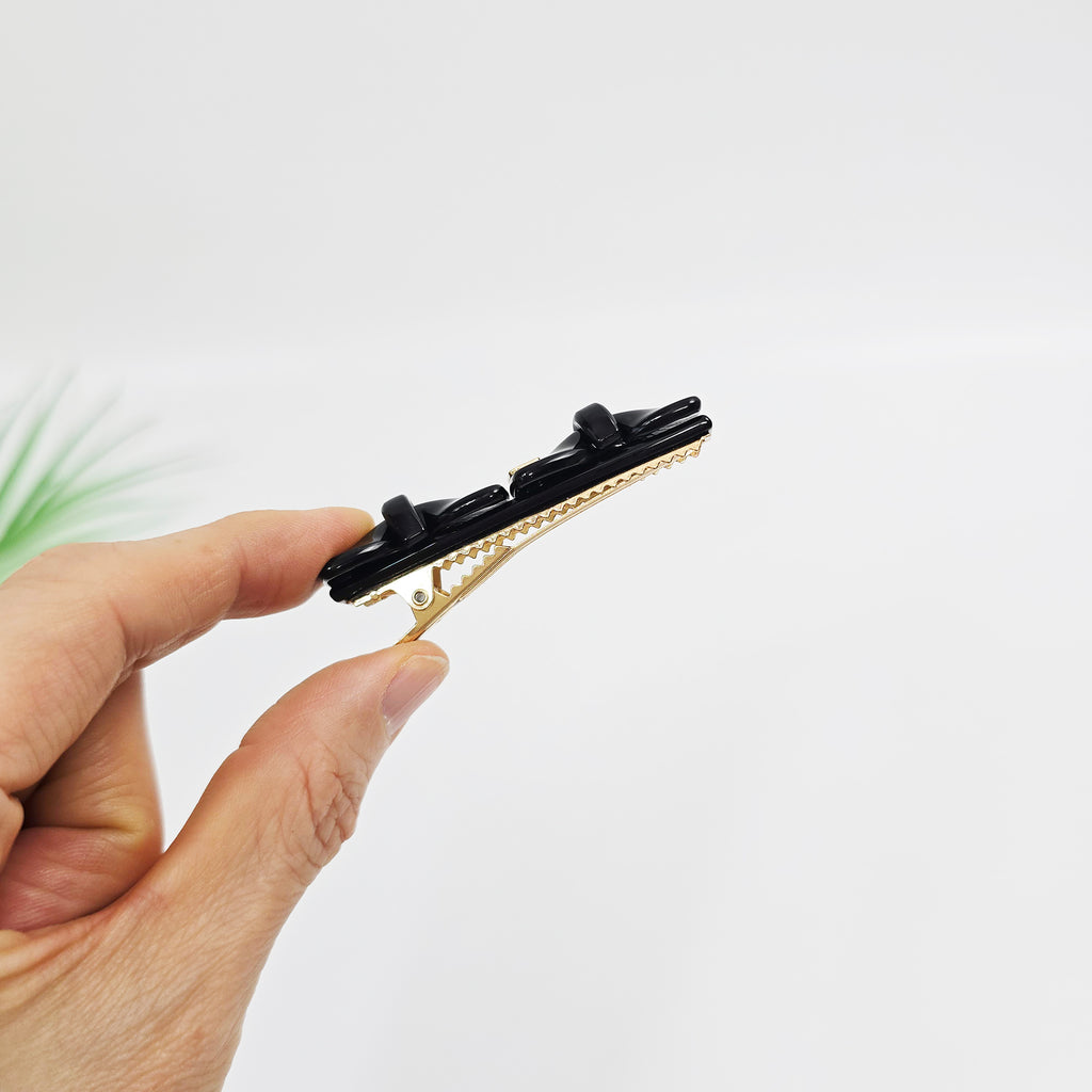 Double Bow Small Alligator Hair Clip 2.6 in – Tortoise Shell, French-style