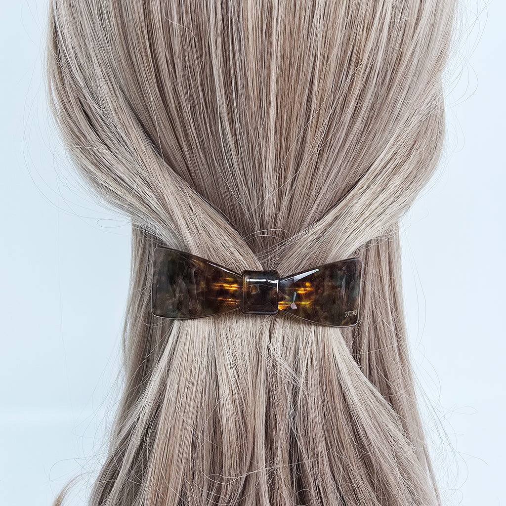 Camille Bow Hair Barrette 3.7 in – Tortoise Shell, French Pin, for Half-Up