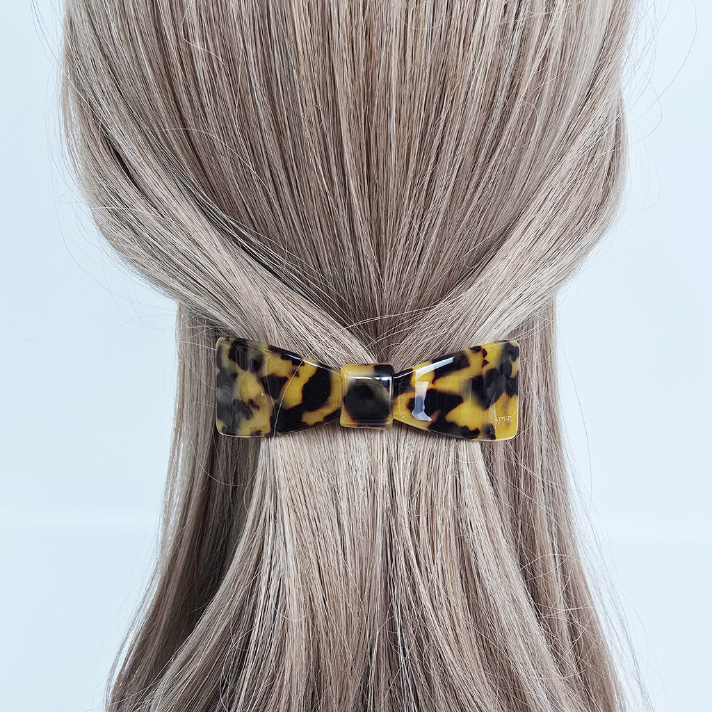 Camille Bow Hair Barrette 3.7 in – Tortoise Shell, French Pin, for Half-Up