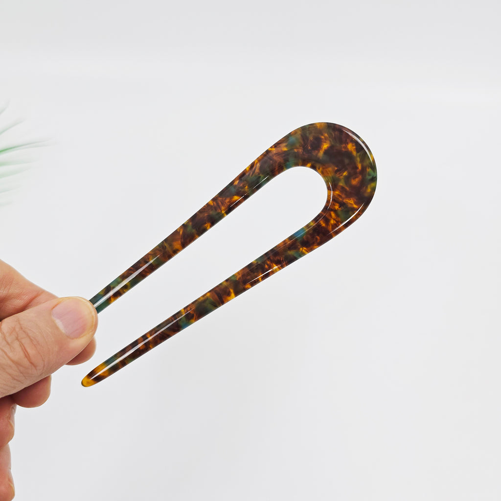 U-Shape Long Hair Stick 5.5 in – Aurora & Solid, French Pin, for Thick Hair