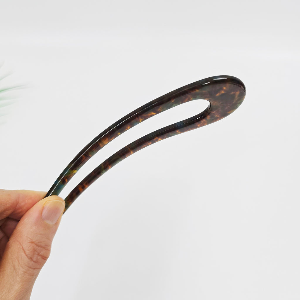 U-Shape Long Hair Stick 5.5 in – Aurora & Solid, French Pin, for Thick Hair