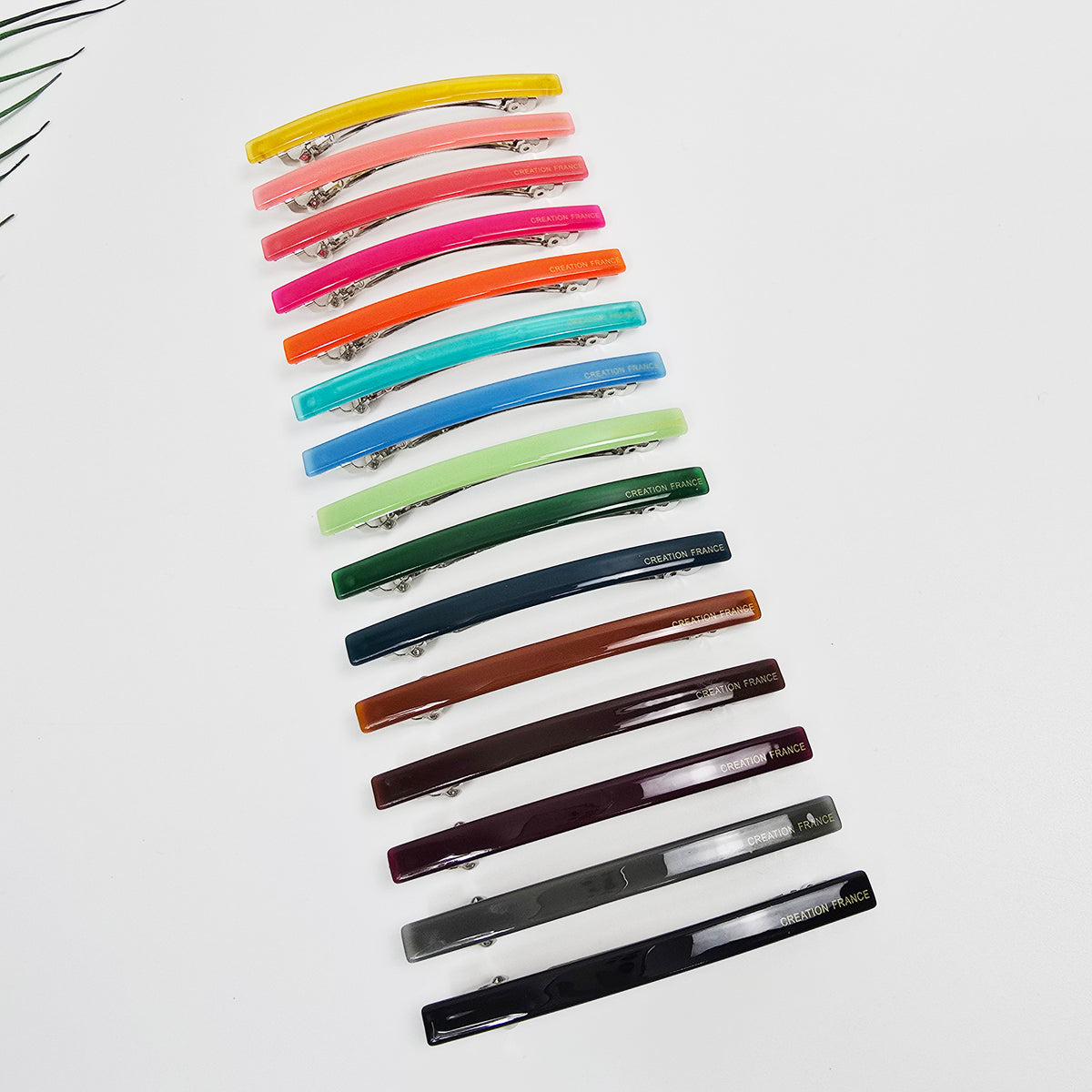 Straight Slim Hair Barrette 3.3 in – Solid Glossy, for Half-Up, French Pin