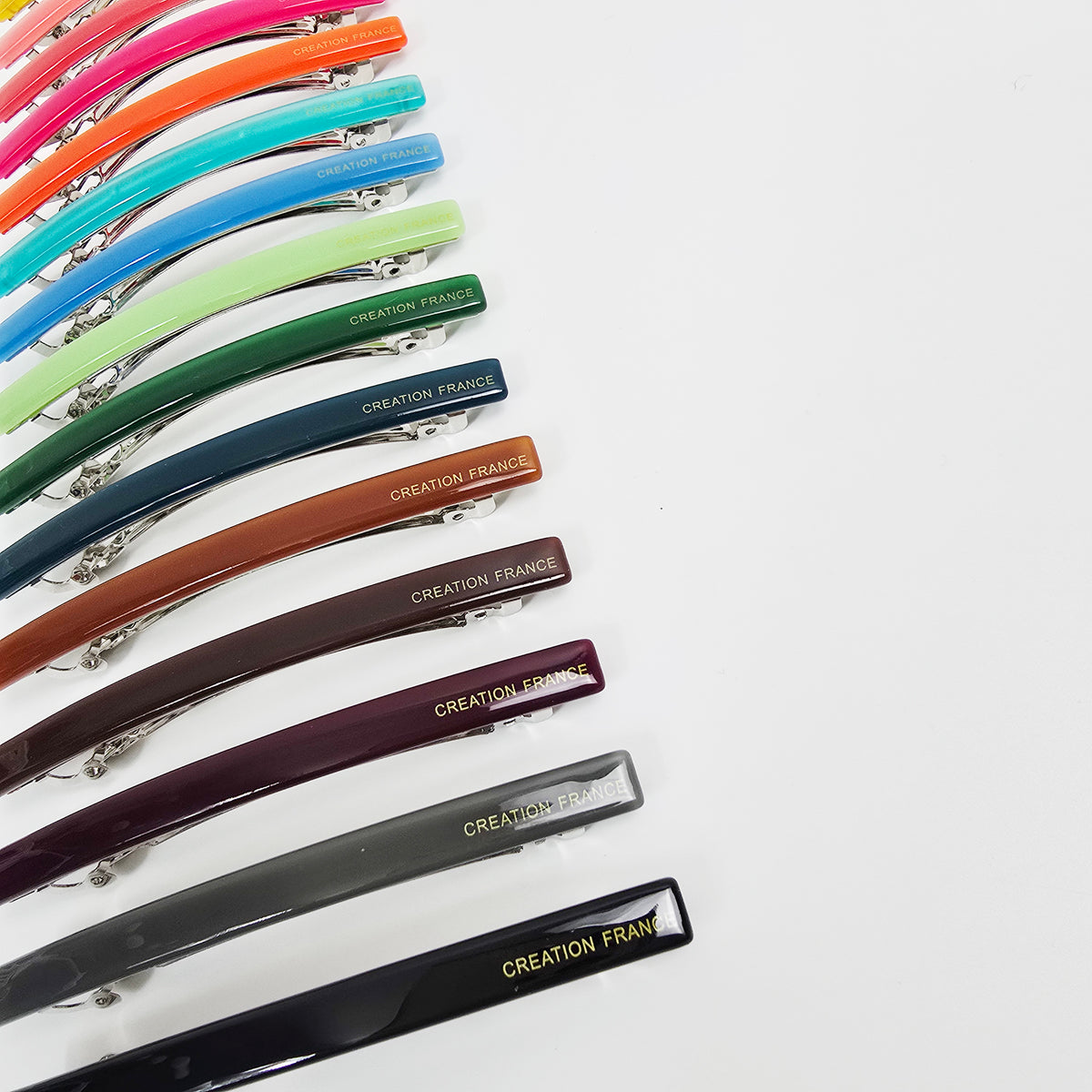 Straight Slim Hair Barrette 3.3 in – Solid Glossy, for Half-Up, French Pin