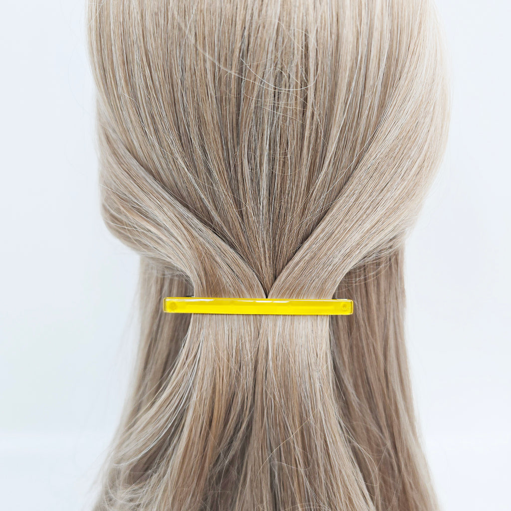 Straight Slim Hair Barrette 3.3 in – Solid Glossy, for Half-Up, French Pin