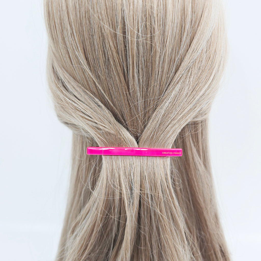 Straight Slim Hair Barrette 3.3 in – Solid Glossy, for Half-Up, French Pin