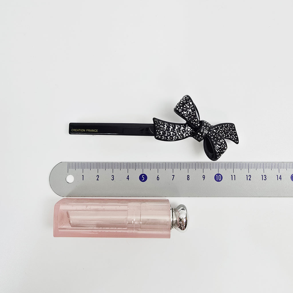 Double Bow Cubic Hair Barrette 4.3 in – Tortoise Shell & Aurora, French Pin