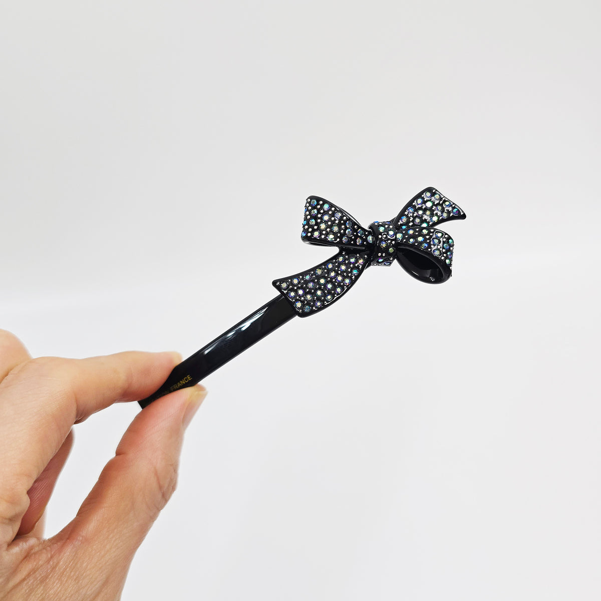 Double Bow Cubic Hair Barrette 4.3 in – Tortoise Shell & Aurora, French Pin