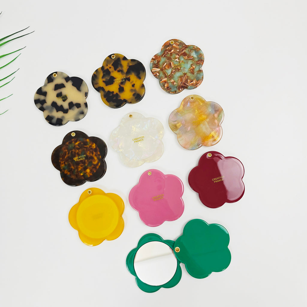 Flower Pocket Mirror 2.6 in – Tortoise Shell, Marble & Pastel, French-style
