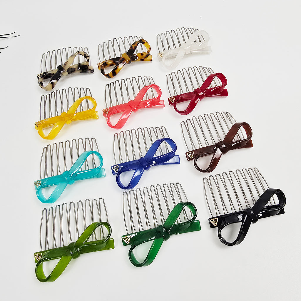 Flow Bow Mini Hair Comb Pin 2.6 in – Solid & Tortoise Shell, French Pin