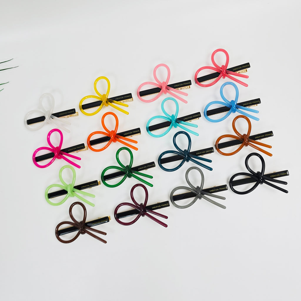 Line Bow Mini Alligator Hair Clip 2.4 in – Solid & Neon Colors, French Pin