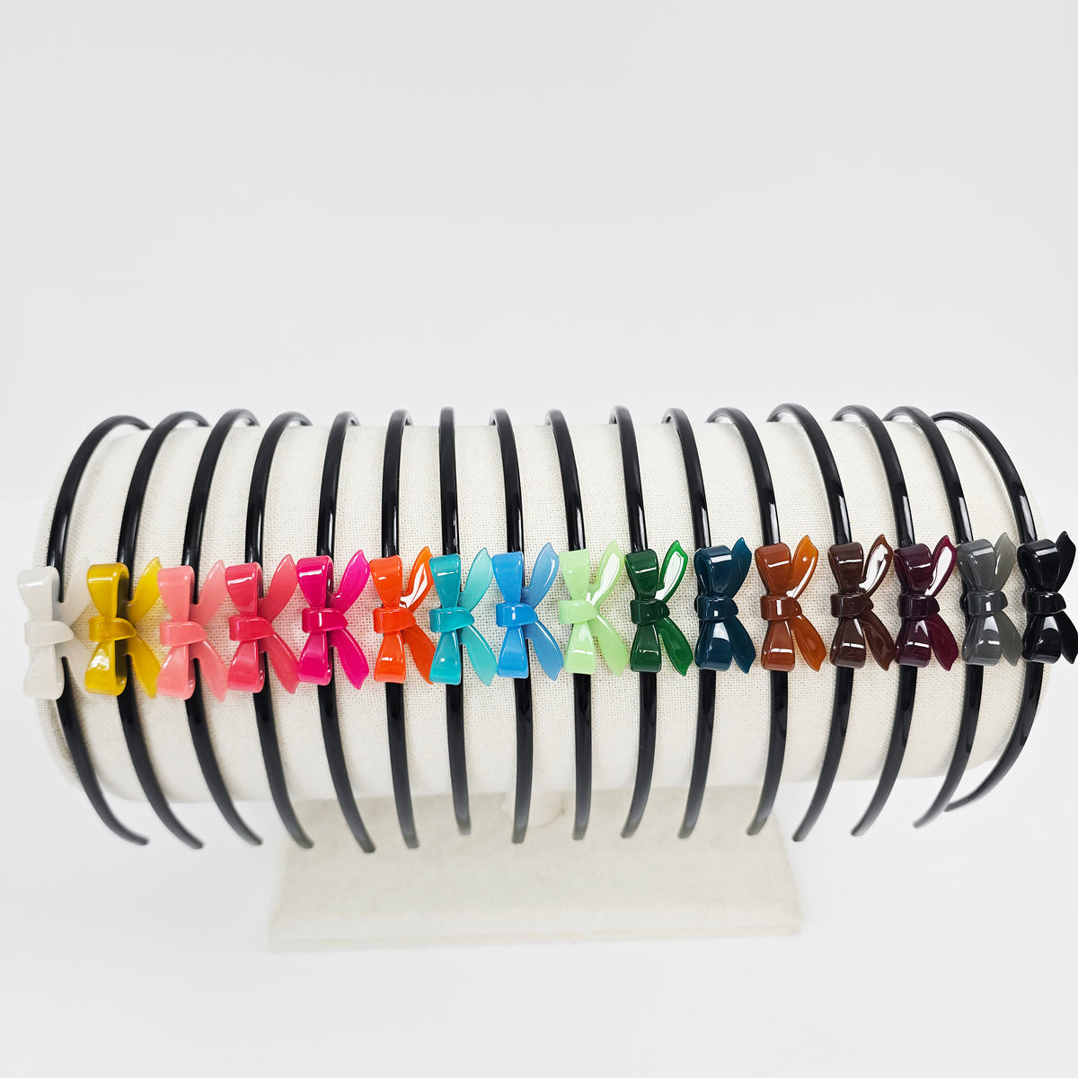 Petite Bow Thin Headband 0.2 in wide – 3D Mini Bow, 16 Colors, French-style