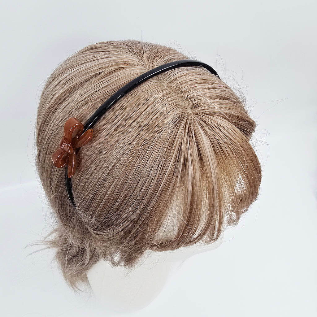 Petite Bow Thin Headband 0.2 in wide – 3D Mini Bow, 16 Colors, French-style