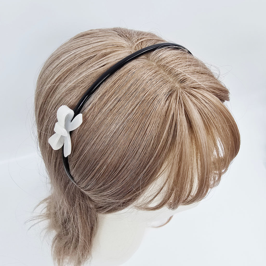 Petite Bow Thin Headband 0.2 in wide – 3D Mini Bow, 16 Colors, French-style