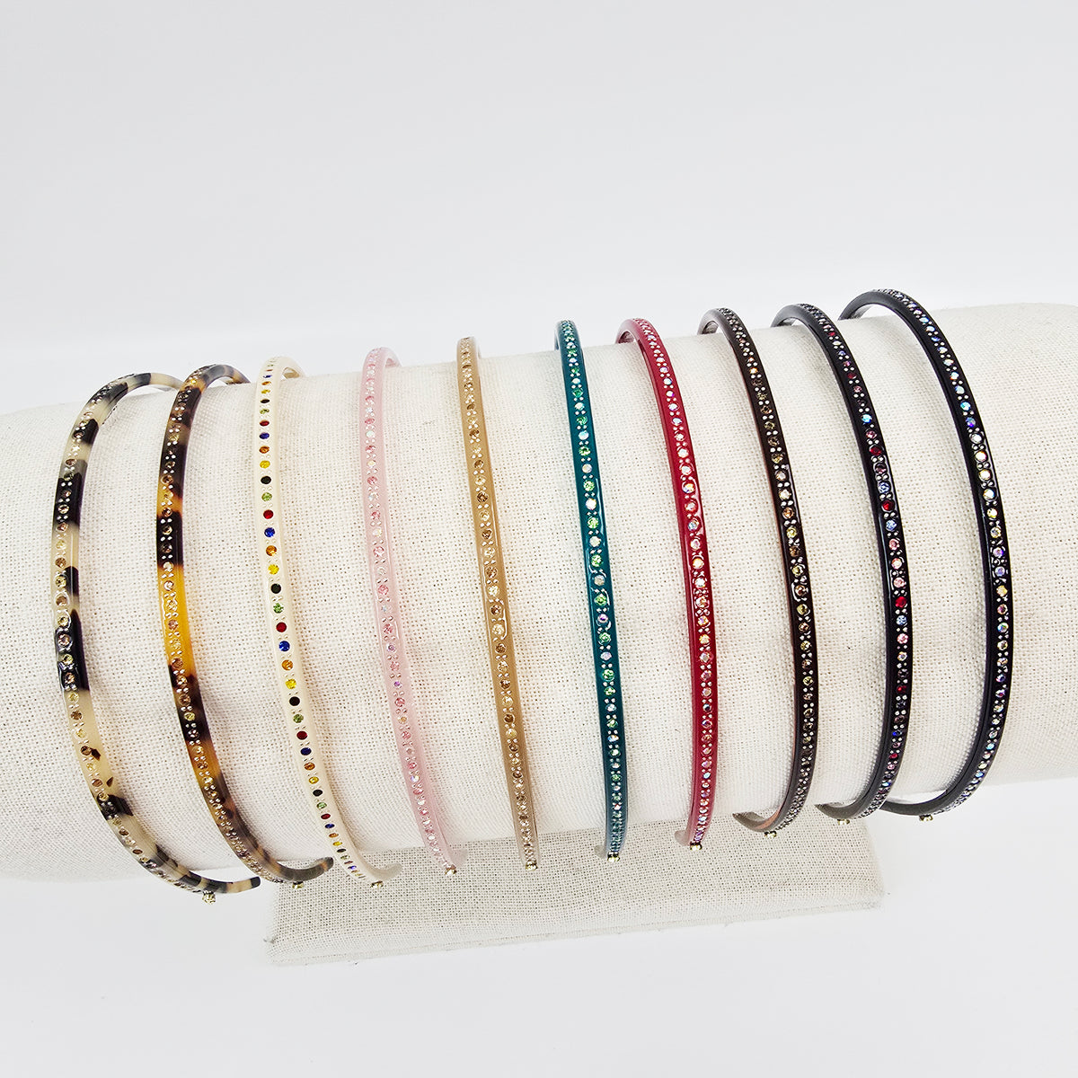 Slim Cubic Thin Headband 0.2 in wide – Mini Crystals, Tortoise & Solid