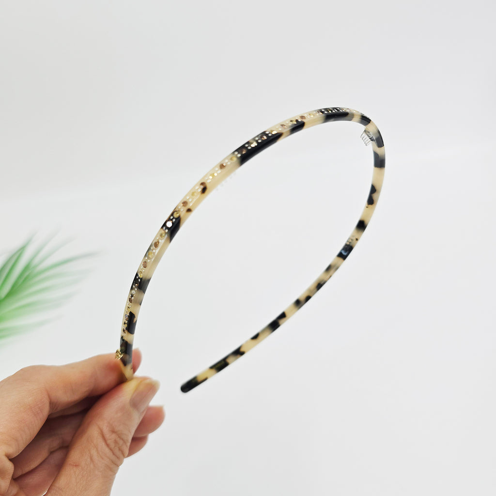 Slim Cubic Thin Headband 0.2 in wide – Mini Crystals, Tortoise & Solid