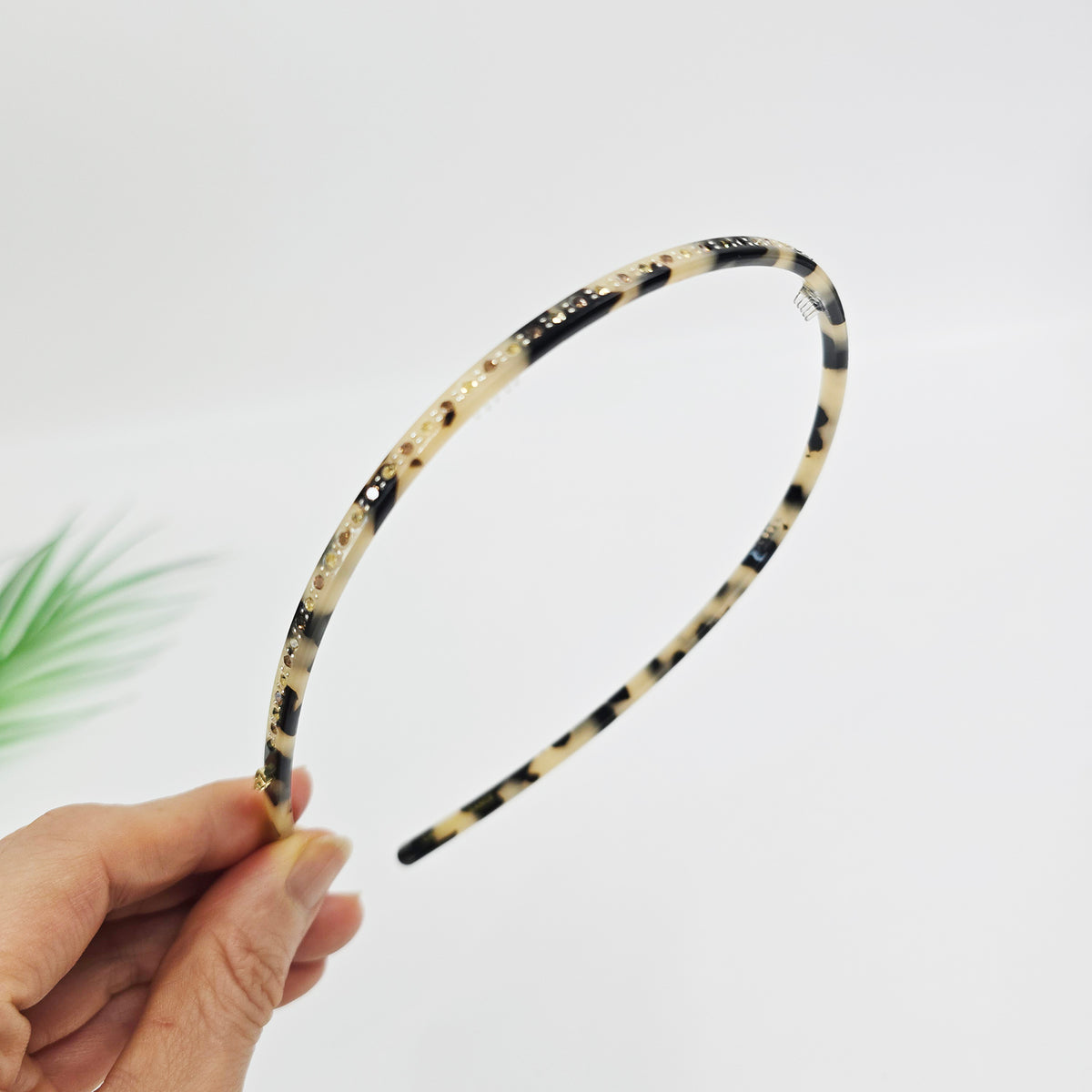 Slim Cubic Thin Headband 0.2 in wide – Mini Crystals, Tortoise & Solid