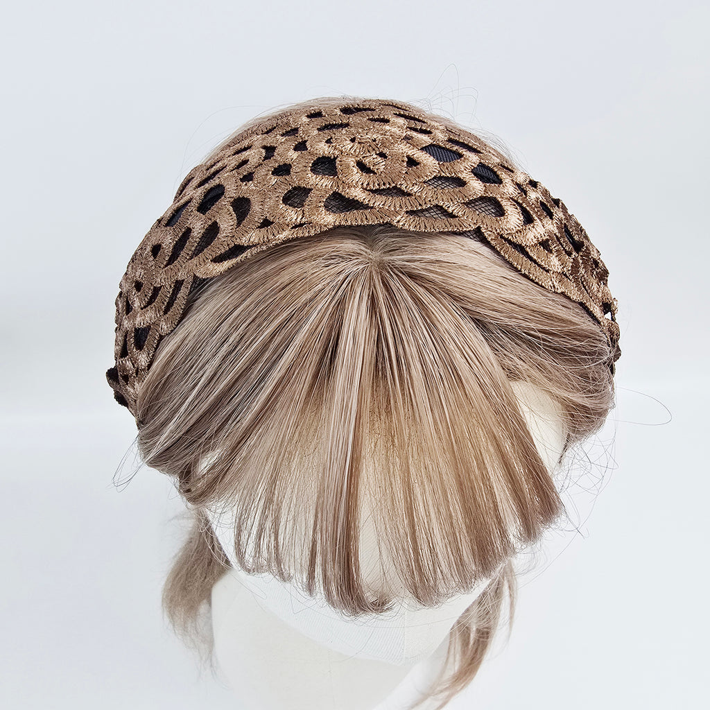 Shine Lace Wide Headband 3.3 in wide – Embroidered Scallop, French-style