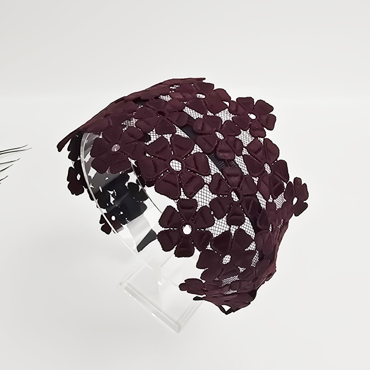 Dahlia Lace Wide Headband 3.1 in wide – 3D Floral Embroidery, French-style