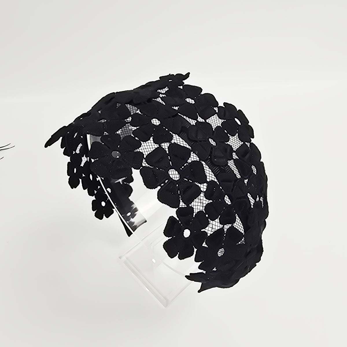 Dahlia Lace Wide Headband 3.1 in wide – 3D Floral Embroidery, French-style