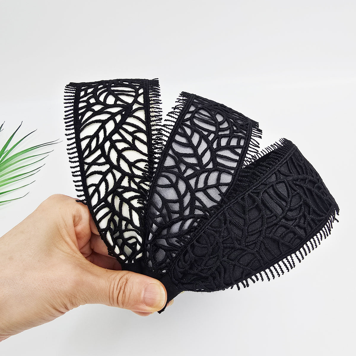 Leaf Lace Wide Headband 2.4 in wide – Embroidered Fringe, French-style