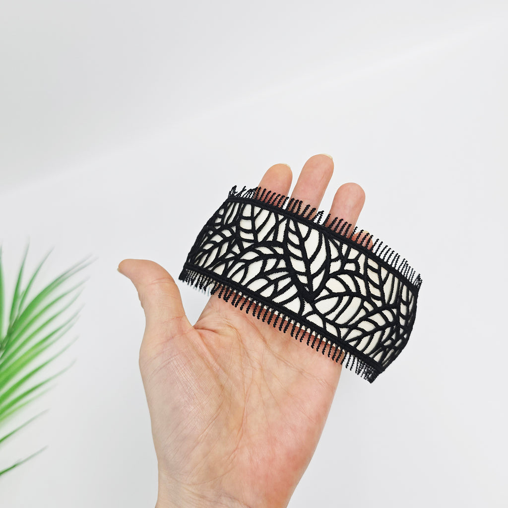 Leaf Lace Wide Headband 2.4 in wide – Embroidered Fringe, French-style
