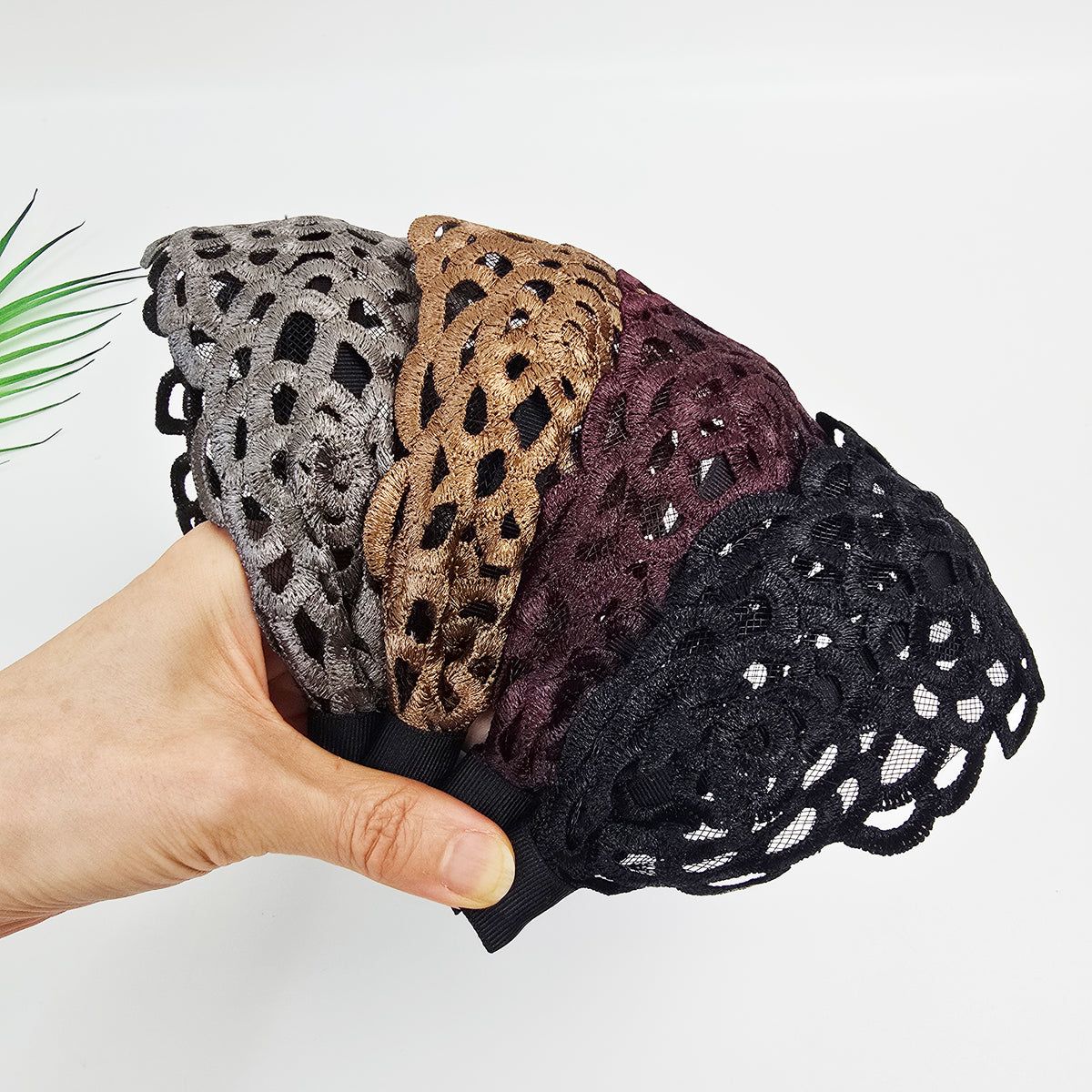 Shine Lace Wide Headband 3.3 in wide – Embroidered Scallop, French-style