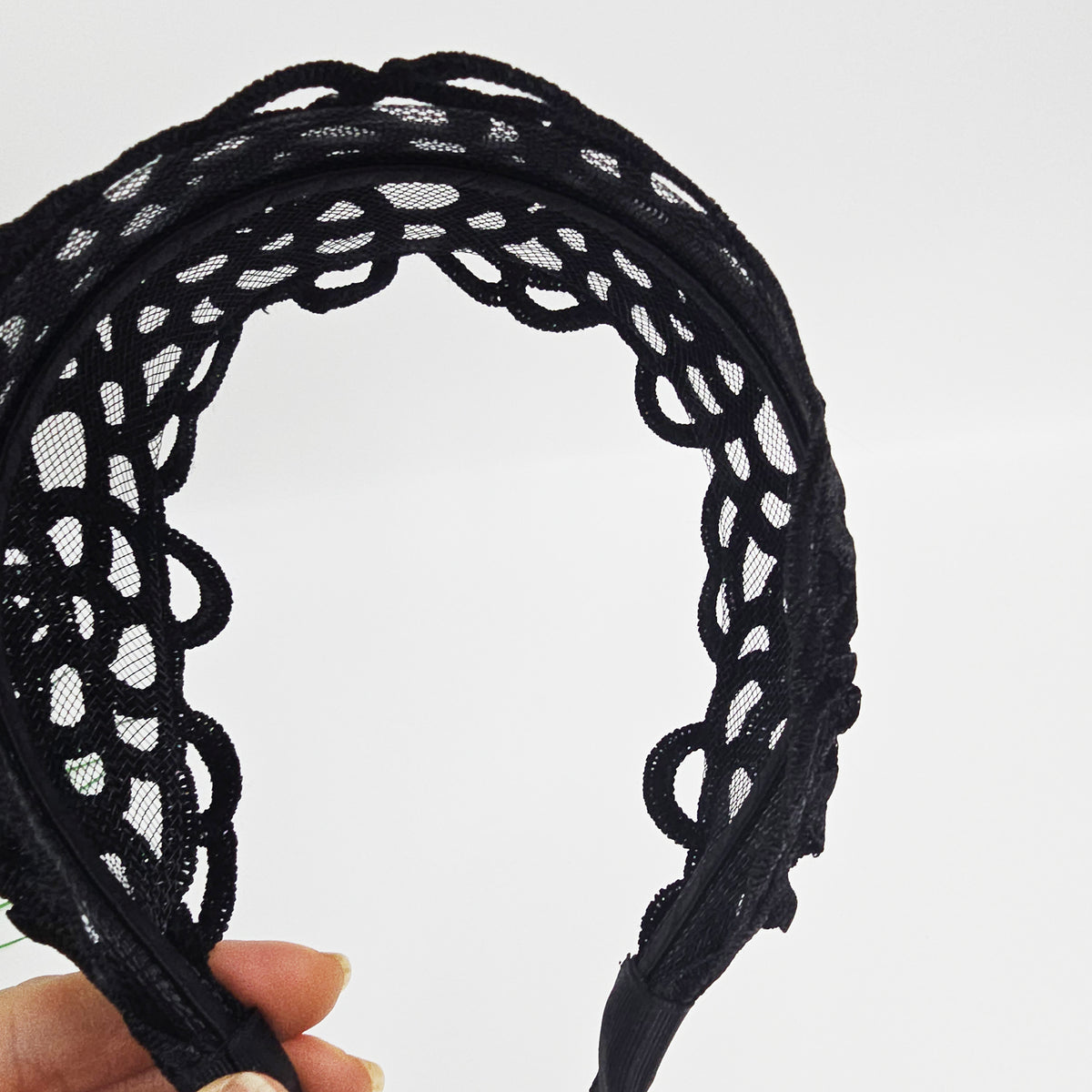 Shine Lace Wide Headband 3.3 in wide – Embroidered Scallop, French-style